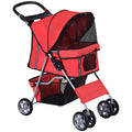 EASYCOMFORT Foldable Dog Stroller, Pet Trolley, Red, 75 x 45 x 97cm