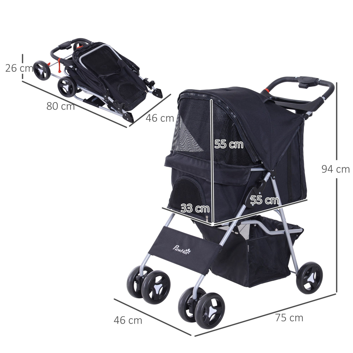 EasyComfort huisdierbuggy opvouwbaar 75 x 46 x 94 cm zwart