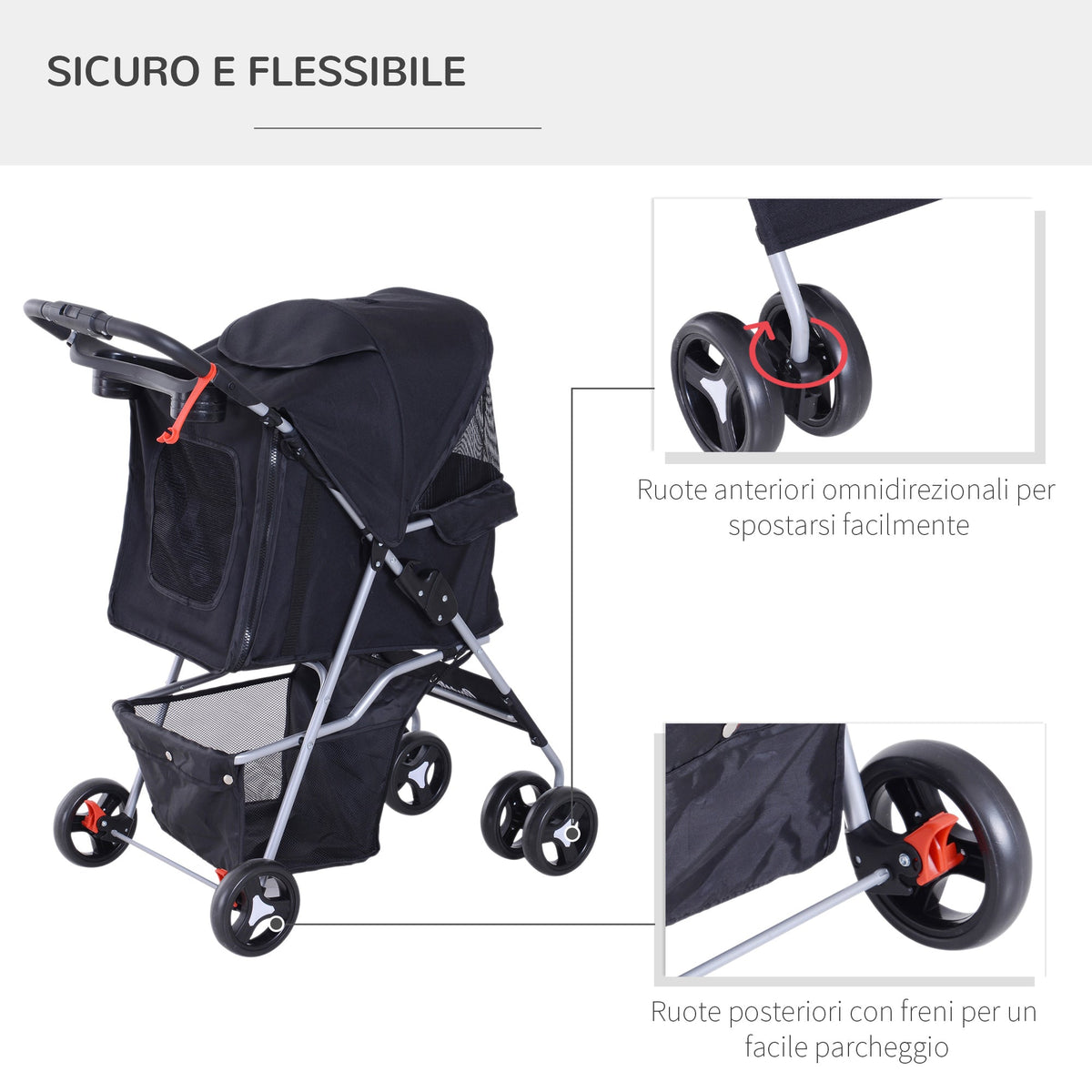 EasyComfort huisdierbuggy opvouwbaar 75 x 46 x 94 cm zwart
