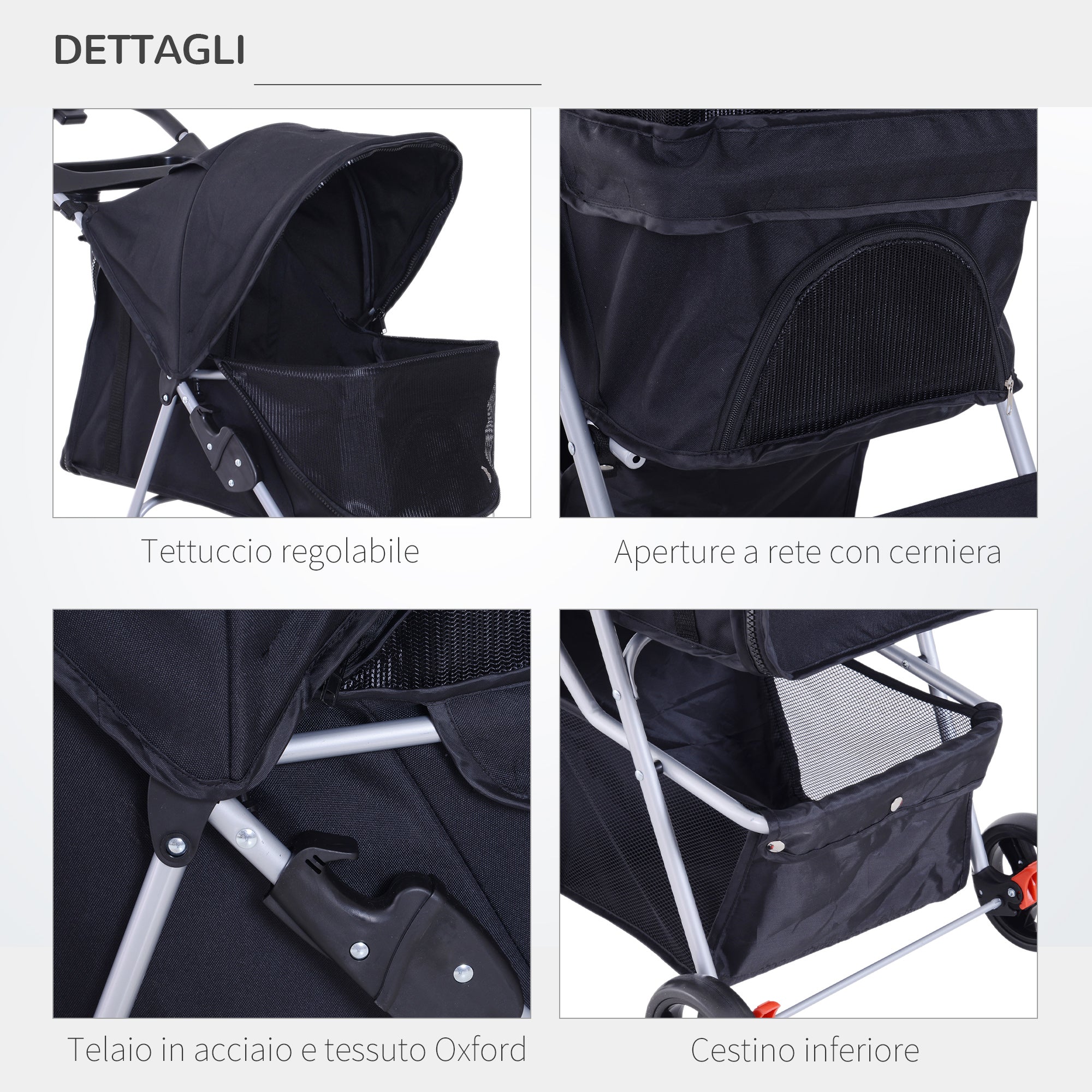 EASYCOMFORT Stroller for Dogs 10 kg, Cats Pets Foldable 75L x 46P x 94Acm Black