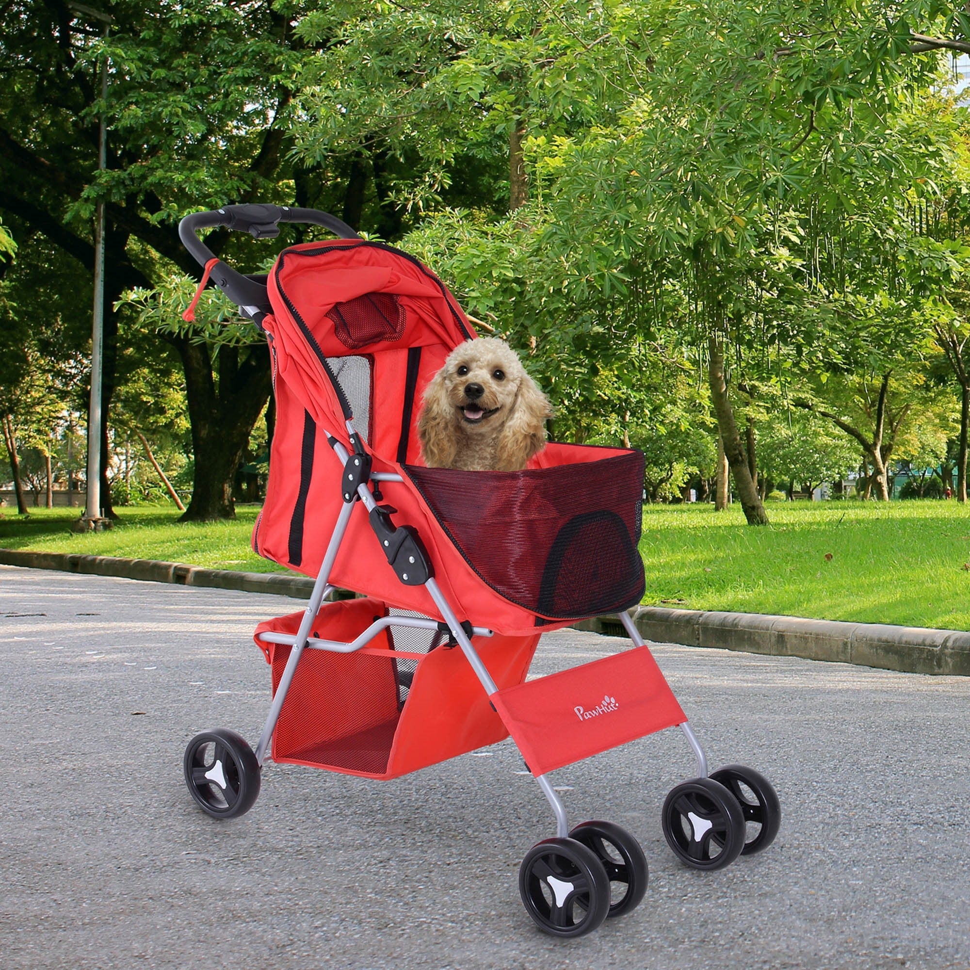 EASYCOMFORT Foldable Pet Stroller, Red, 75 x 46 x 94 cm