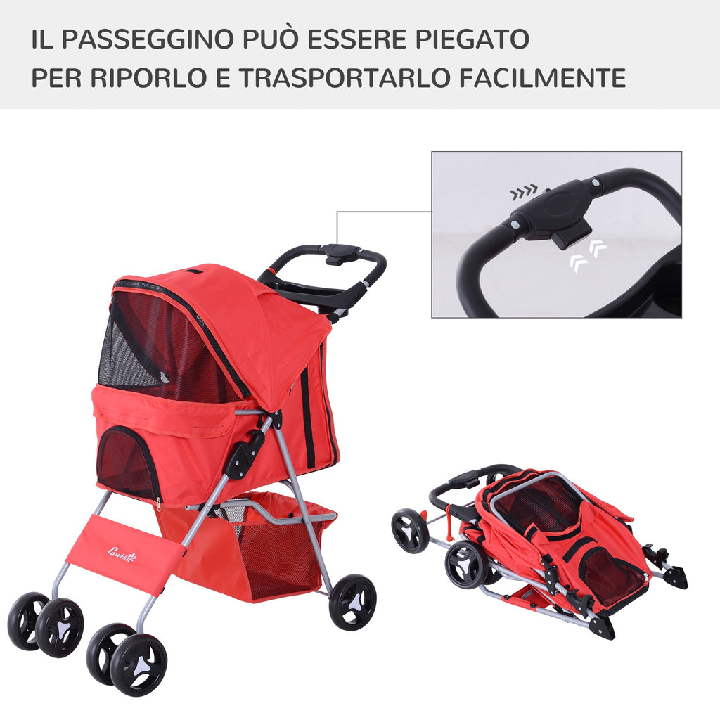 EASYCOMFORT Foldable Pet Stroller, Red, 75 x 46 x 94 cm