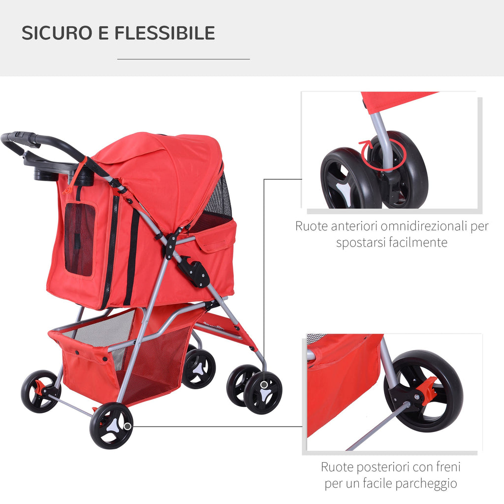 EASYCOMFORT Foldable Pet Stroller, Red, 75 x 46 x 94 cm