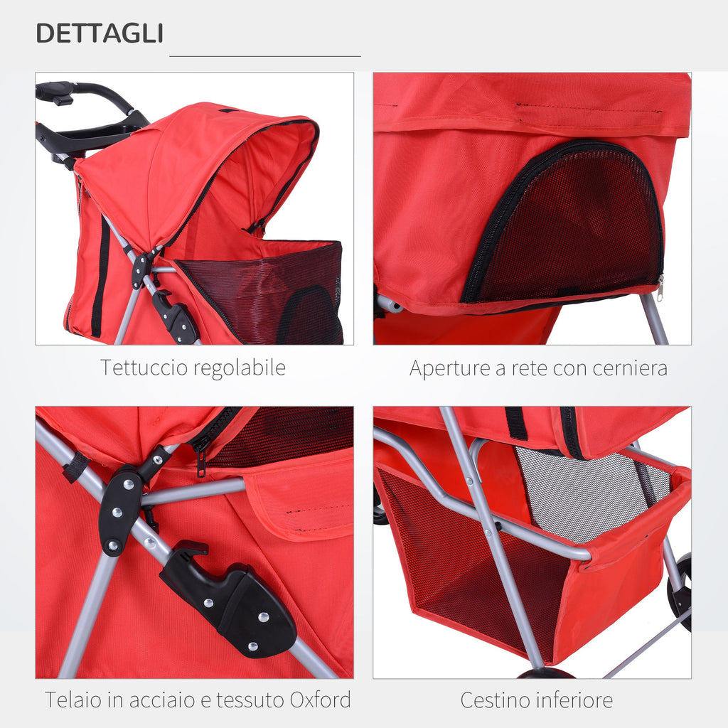 EASYCOMFORT Foldable Pet Stroller, Red, 75 x 46 x 94 cm