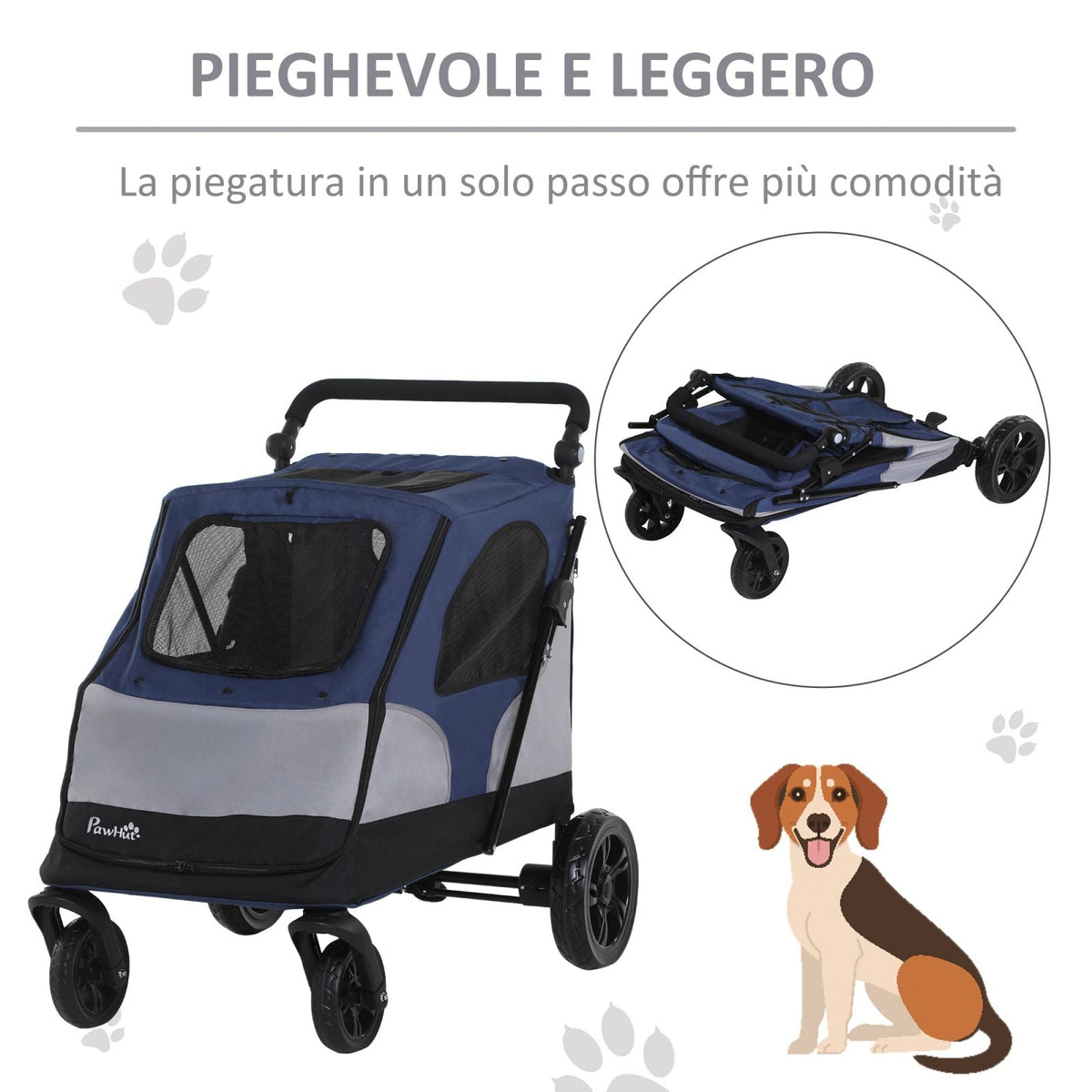 EasyComfort vouwhondenwagen tot 30 kg, verstelbaar stuur, grijs/blauw