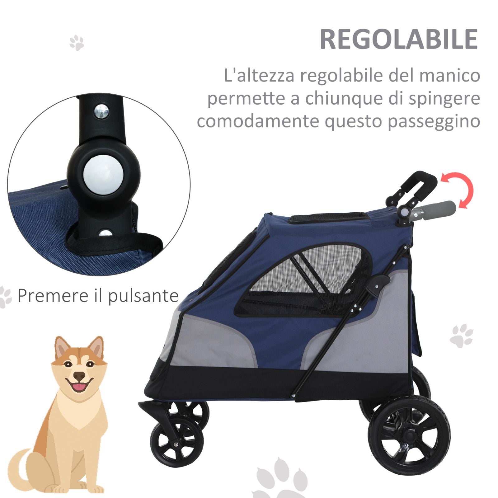 EasyComfort vouwhondenwagen tot 30 kg, verstelbaar stuur, grijs/blauw