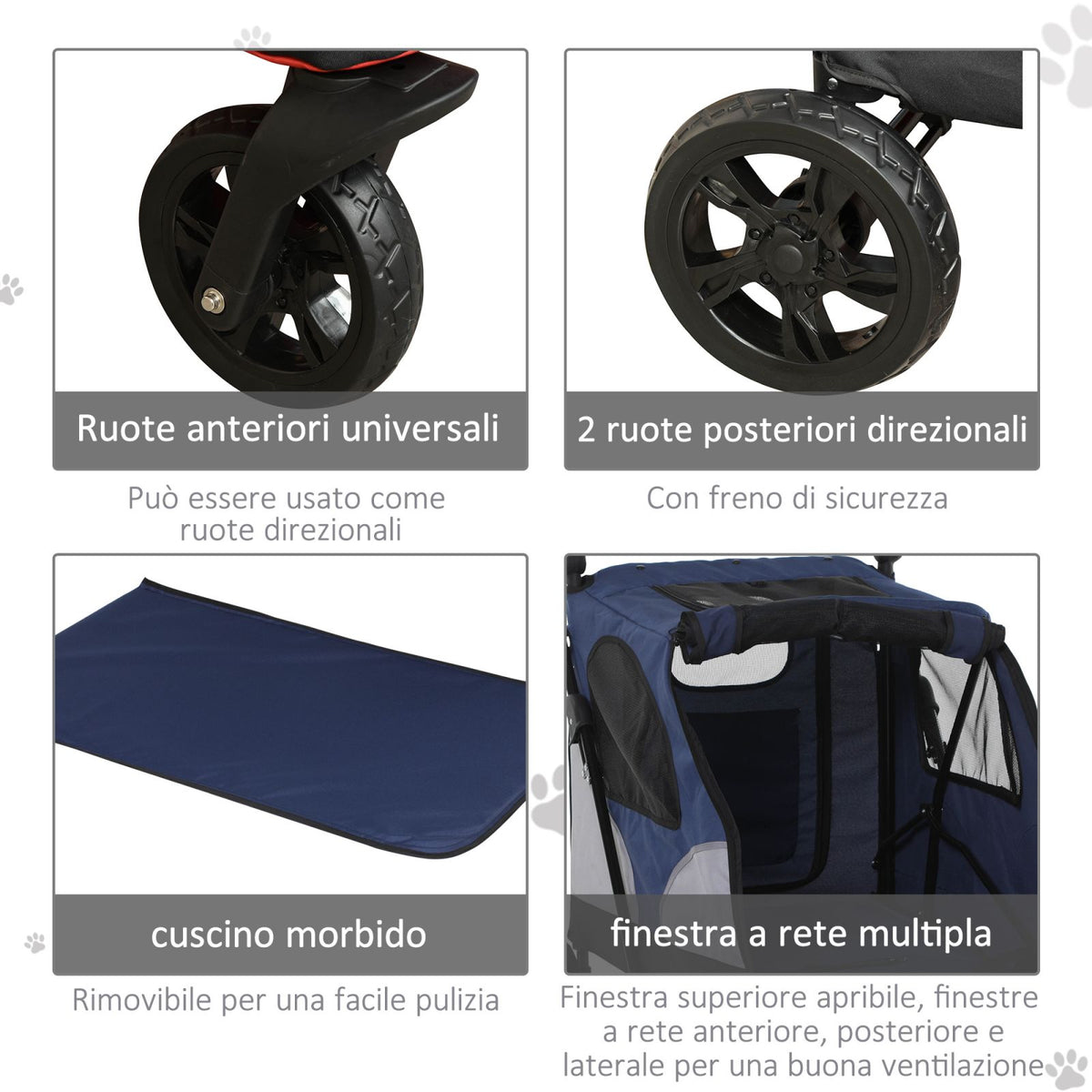 EasyComfort vouwhondenwagen tot 30 kg, verstelbaar stuur, grijs/blauw