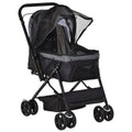 EASYCOMFORT Foldable Stroller for Small Dogs with Swivel Handle and Storage Basket, Black