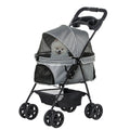 EASYCOMFORT Foldable Dog Stroller with Safety Leash and Storage Basket, Gray