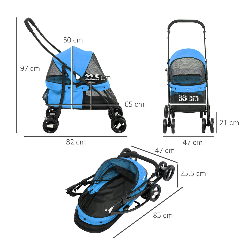 EASYCOMFORT inklapbare hondenwagen, verstelbare kap, 82x47x97 cm, blauw