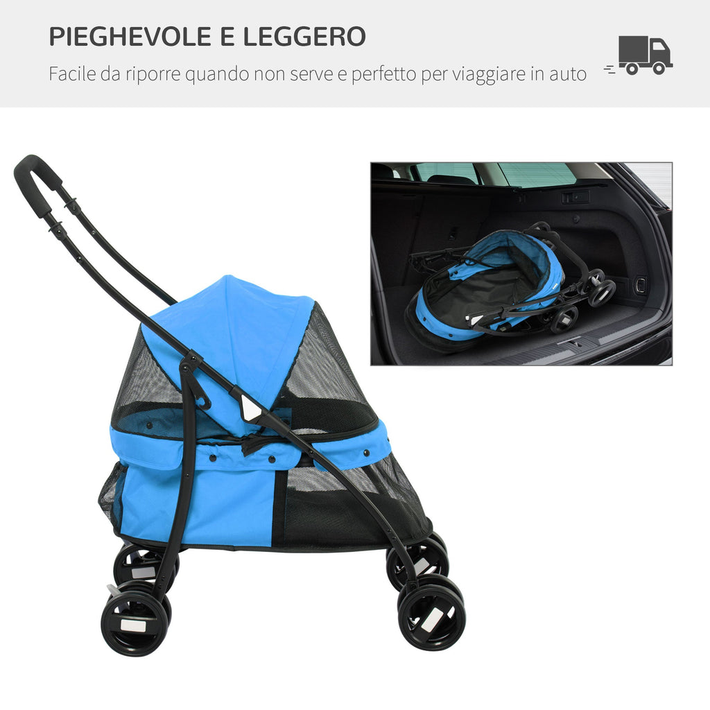 EASYCOMFORT inklapbare hondenwagen, verstelbare kap, 82x47x97 cm, blauw