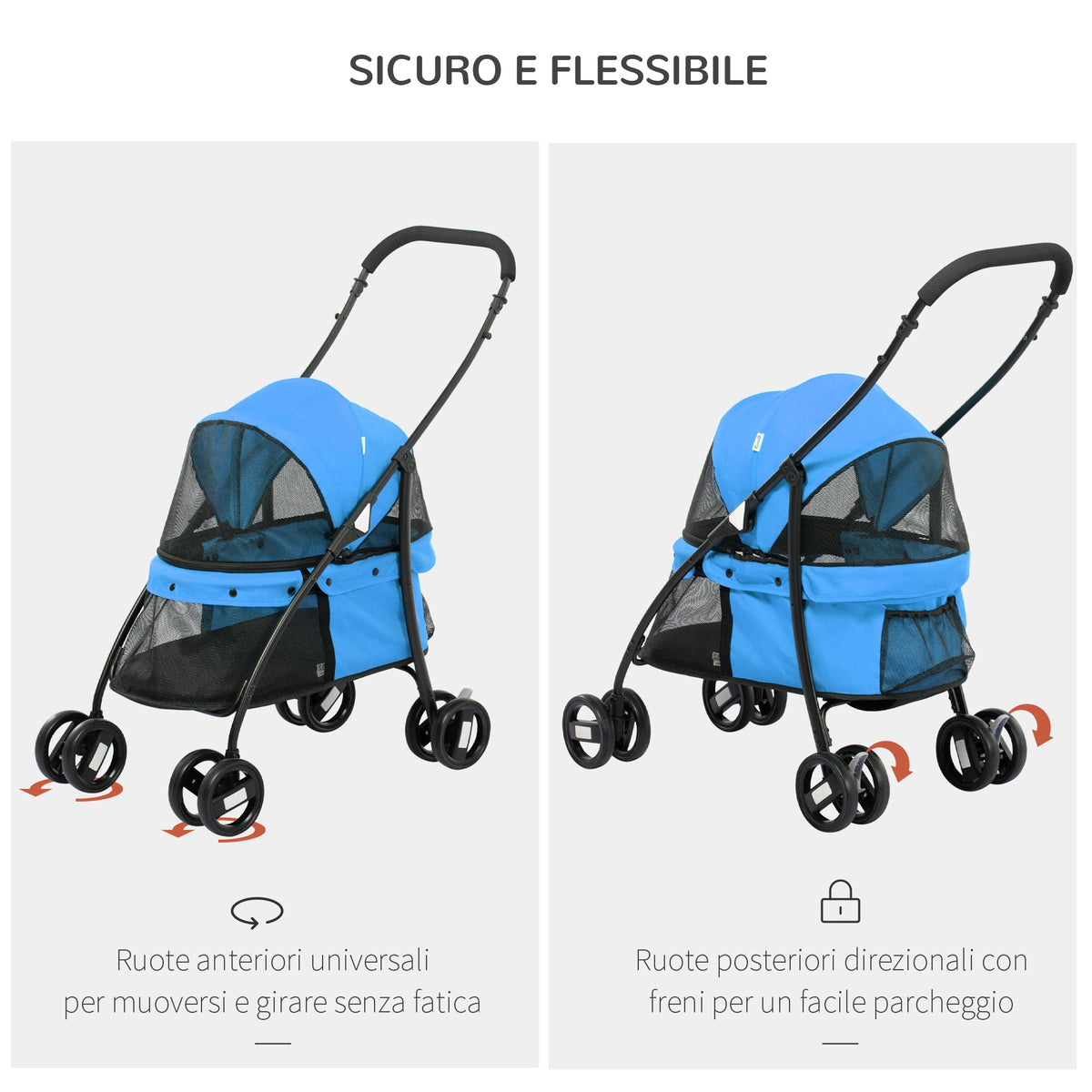 EASYCOMFORT inklapbare hondenwagen, verstelbare kap, 82x47x97 cm, blauw