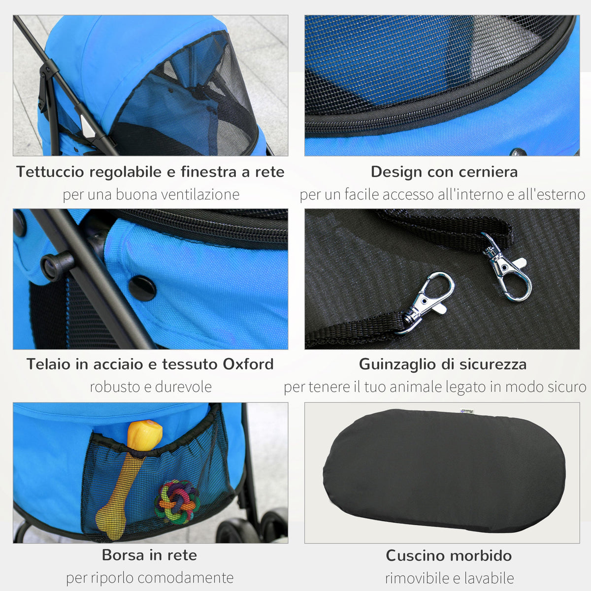 EASYCOMFORT inklapbare hondenwagen, verstelbare kap, 82x47x97 cm, blauw
