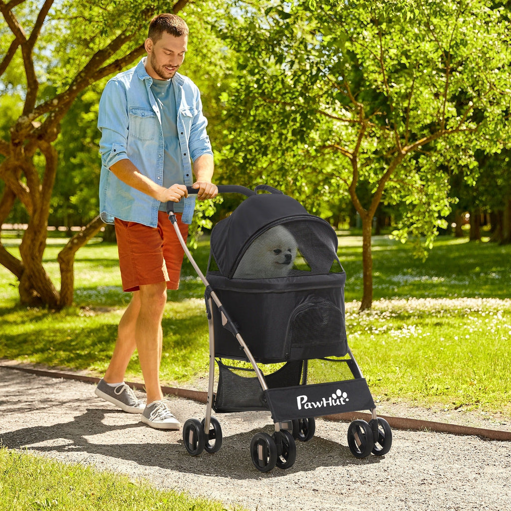 EASYCOMFORT Foldable Dog Stroller with Removable Carrier and Canopy, 82x49.5x98cm, Black