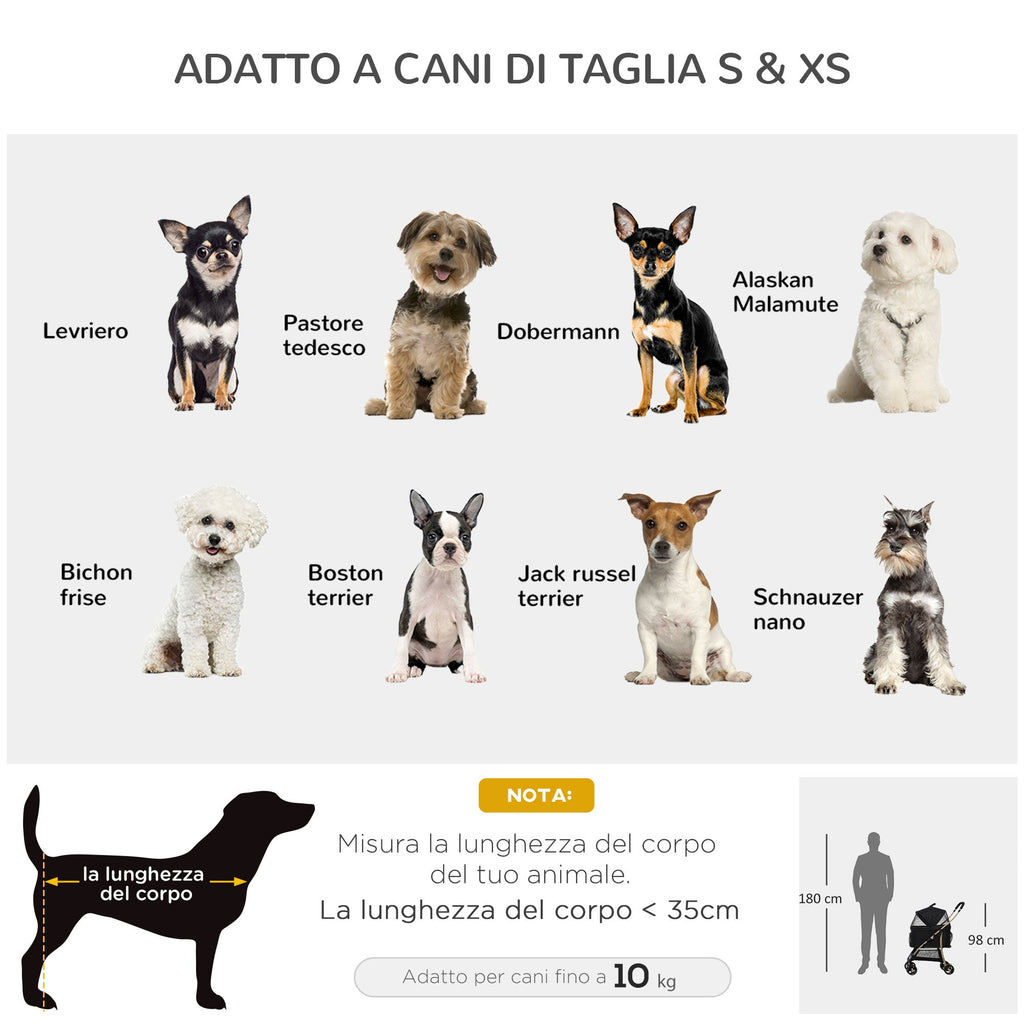 EASYCOMFORT Foldable Dog Stroller with Removable Carrier and Canopy, 82x49.5x98cm, Black