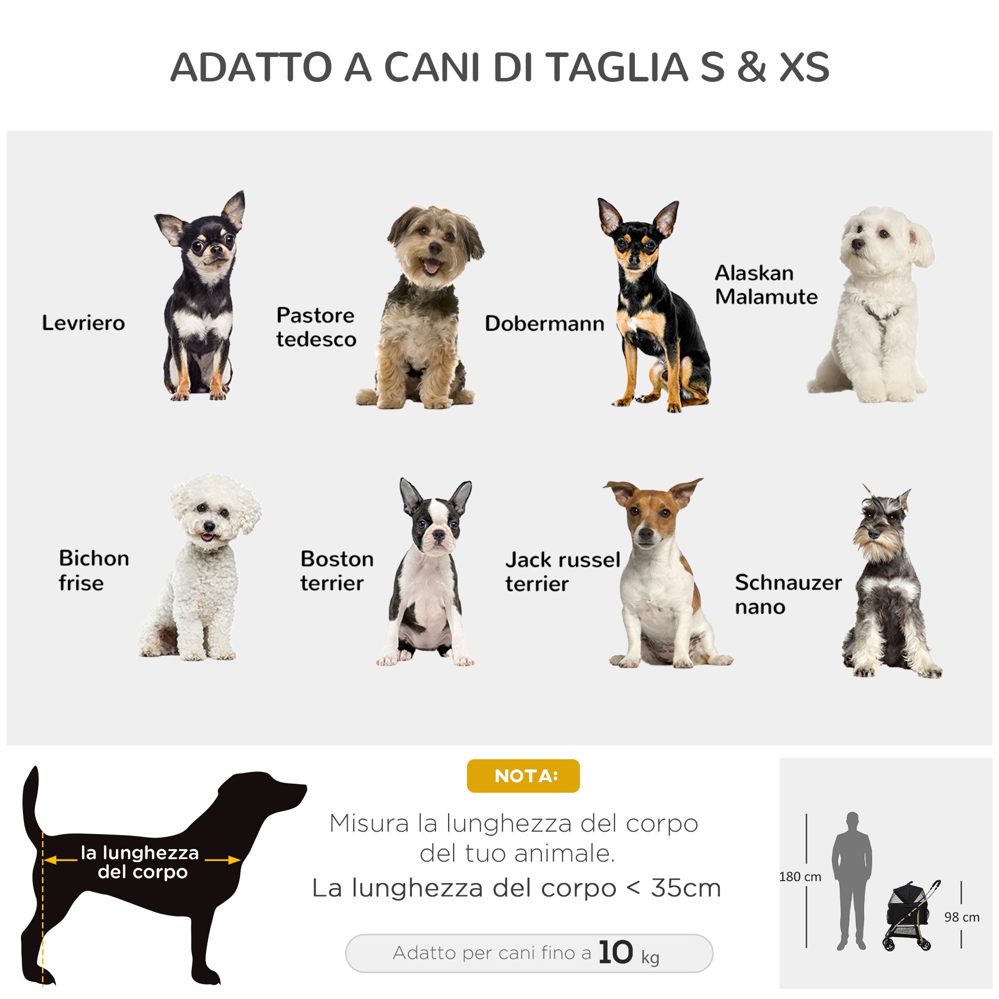 EASYCOMFORT Foldable Dog Stroller with Removable Carrier and Canopy, 82x49.5x98cm, Black