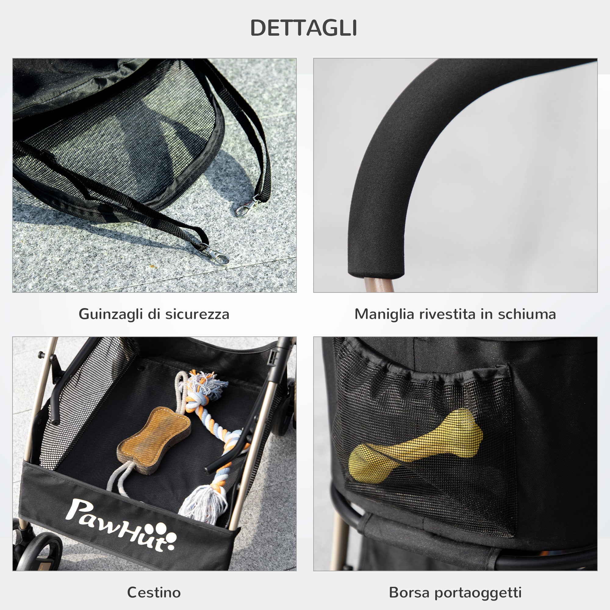 EASYCOMFORT Foldable Dog Stroller with Removable Carrier and Canopy, 82x49.5x98cm, Black