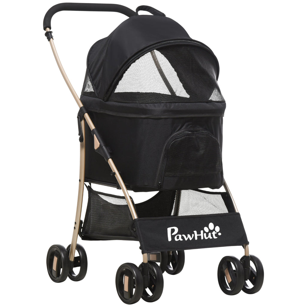 EASYCOMFORT Foldable Dog Stroller with Removable Carrier and Canopy, 82x49.5x98cm, Black