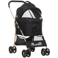 EASYCOMFORT Foldable Dog Stroller with Removable Carrier and Canopy, 82x49.5x98cm, Black