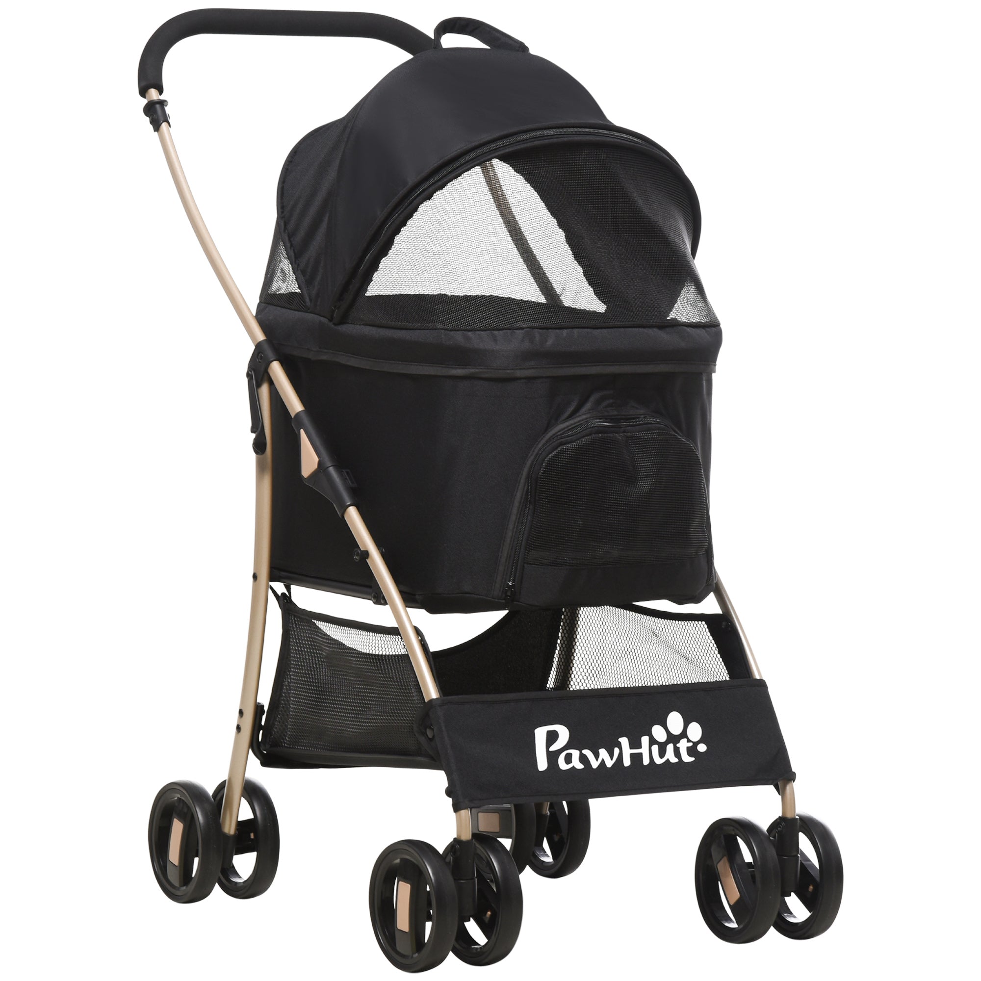 EASYCOMFORT Foldable Dog Stroller with Removable Carrier and Canopy, 82x49.5x98cm, Black