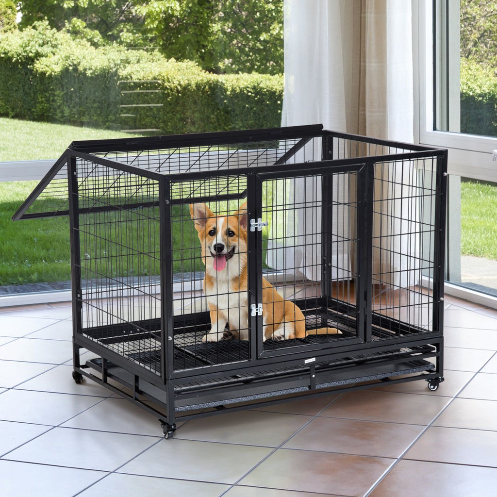 EASYCOMFORT Indoor Outdoor Cage Playpen for Dogs Puppies with Wheels 92×62×75cm