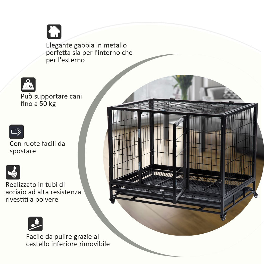 EASYCOMFORT Indoor Outdoor Cage Playpen for Dogs Puppies with Wheels 92×62×75cm