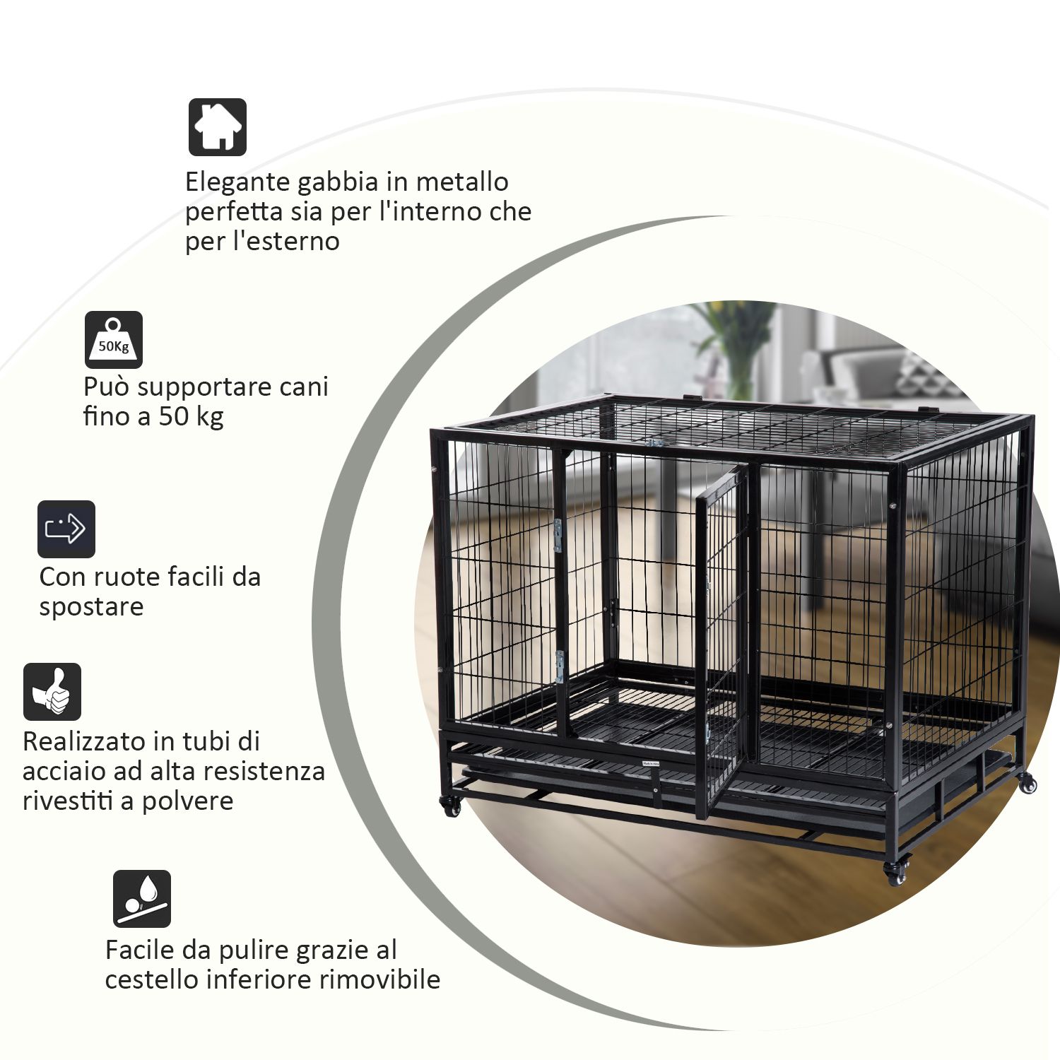 EASYCOMFORT Indoor Outdoor Cage Playpen for Dogs Puppies with Wheels 92×62×75cm
