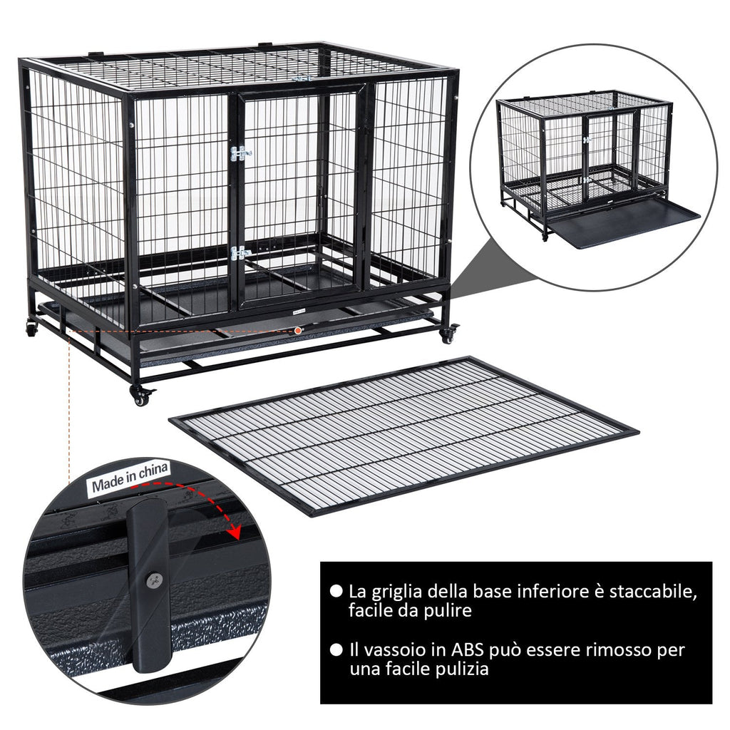 EASYCOMFORT Indoor Outdoor Cage Playpen for Dogs Puppies with Wheels 92×62×75cm