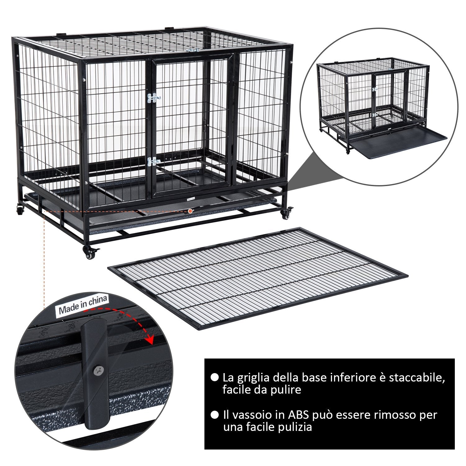 EASYCOMFORT Indoor Outdoor Cage Playpen for Dogs Puppies with Wheels 92×62×75cm