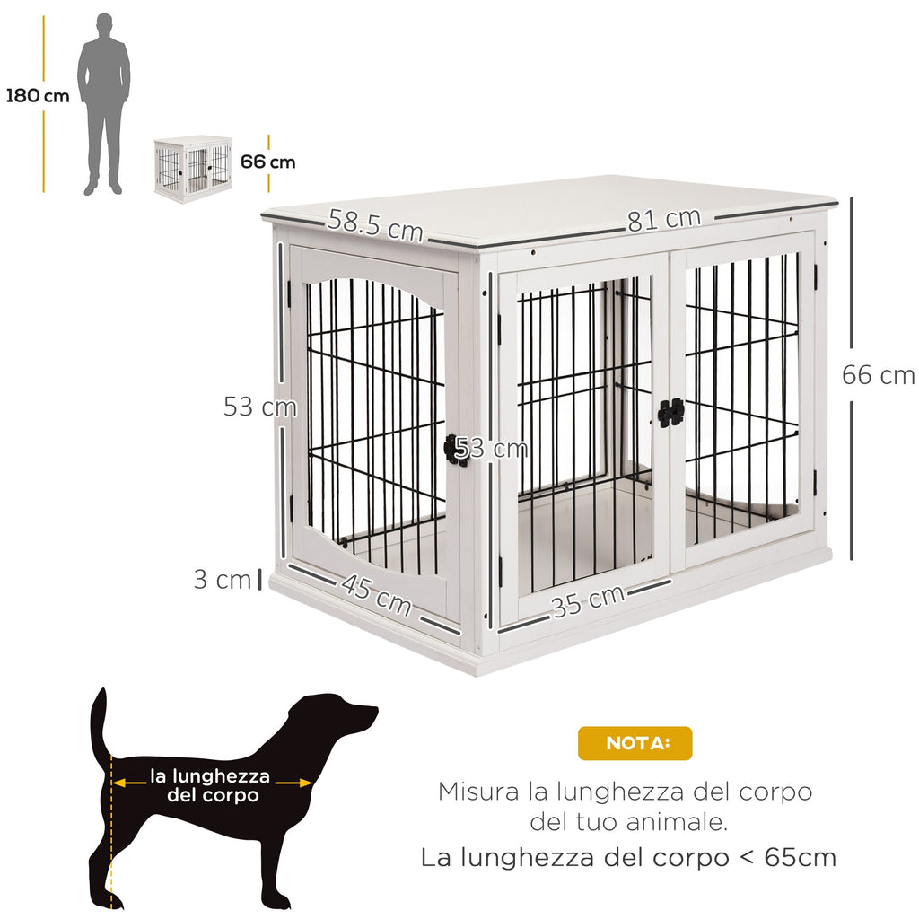 EASYCOMFORT Indoor Dog House for Dogs up to 30kg in Wood and Steel, 58.5x81x 66cm - White