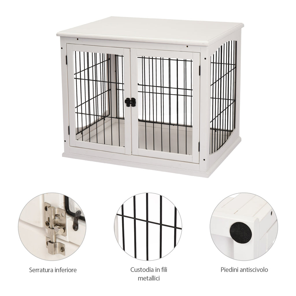 EASYCOMFORT Indoor Dog House for Dogs up to 30kg in Wood and Steel, 58.5x81x 66cm - White