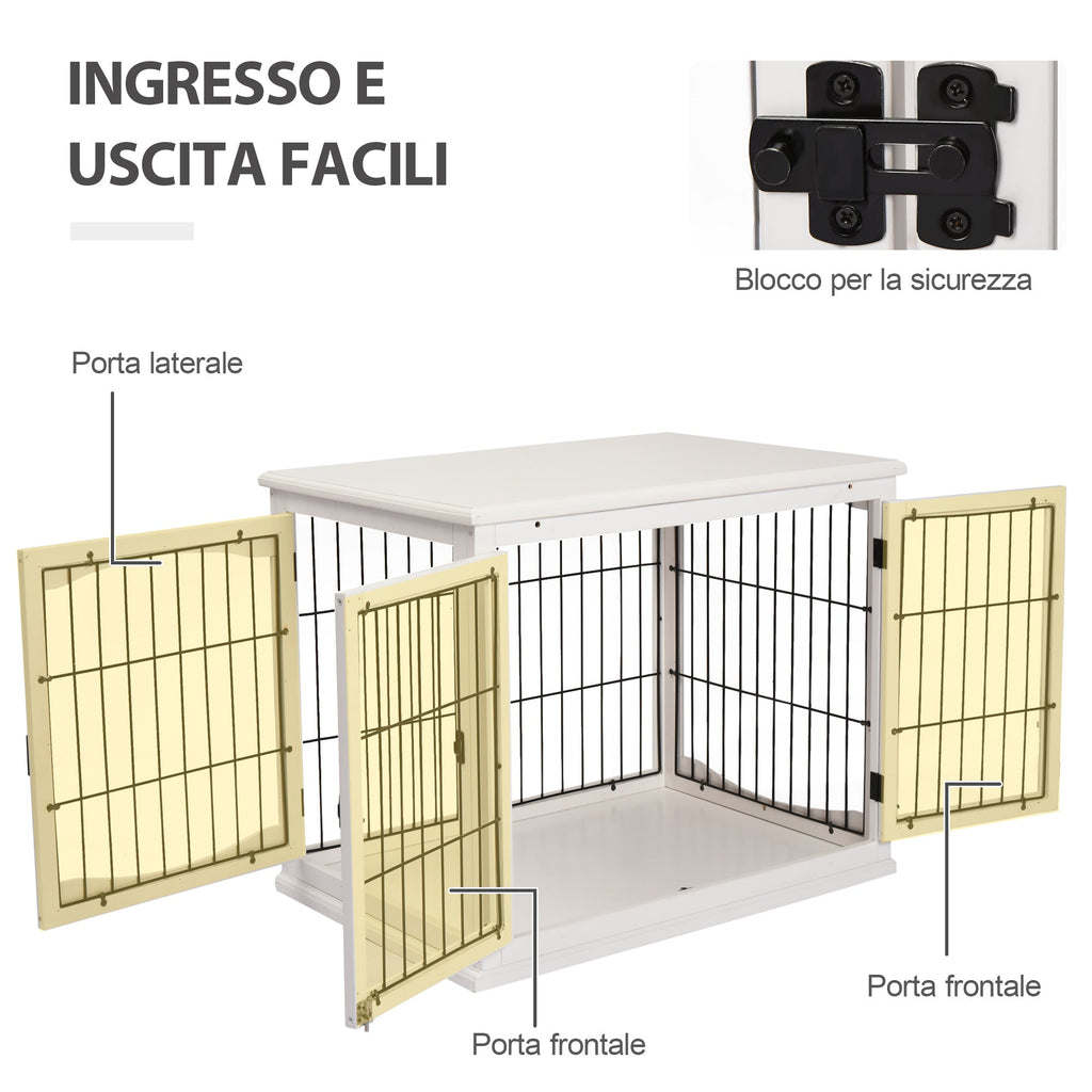 EASYCOMFORT Indoor Dog House for Dogs up to 30kg in Wood and Steel, 58.5x81x 66cm - White