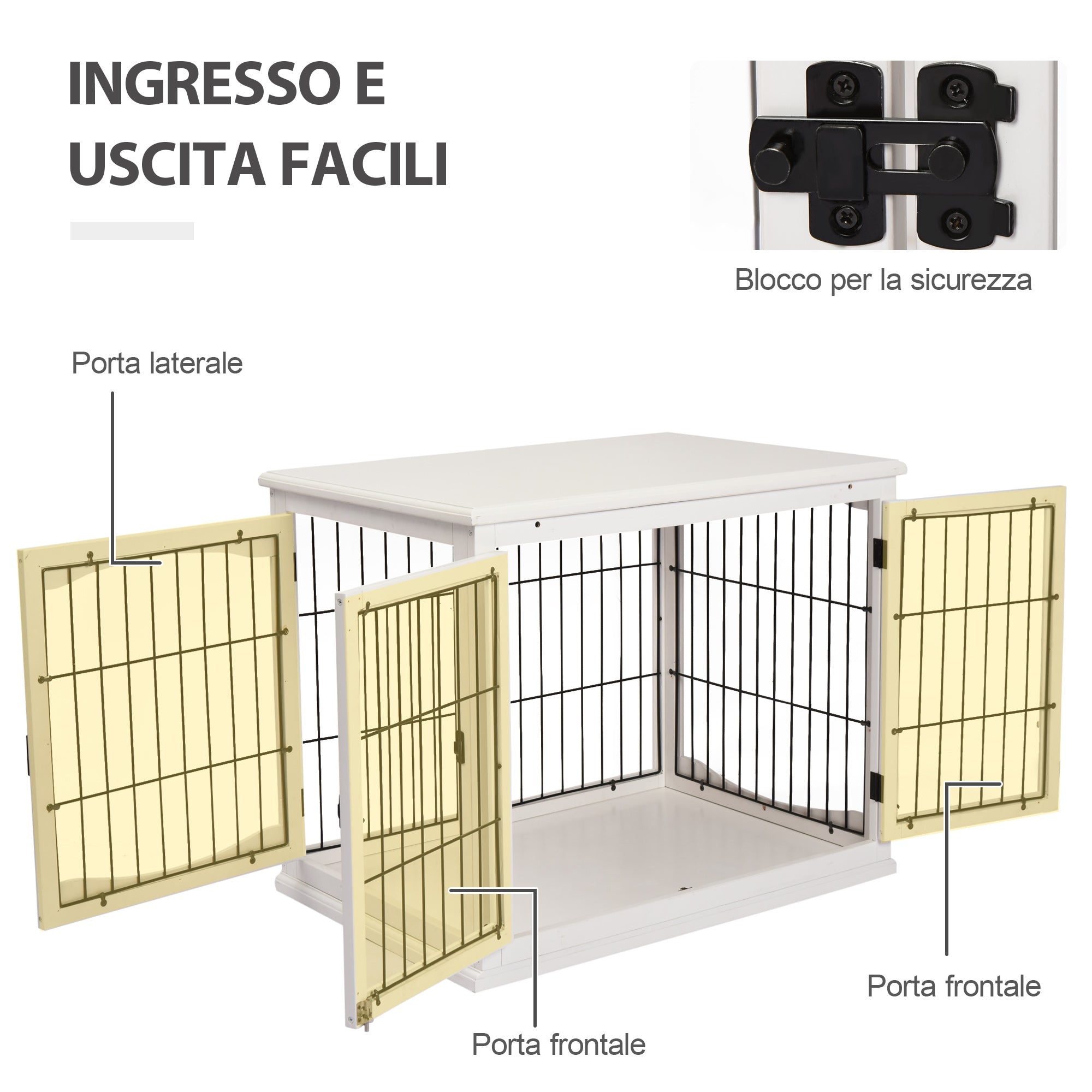 EASYCOMFORT Indoor Dog House for Dogs up to 30kg in Wood and Steel, 58.5x81x 66cm - White
