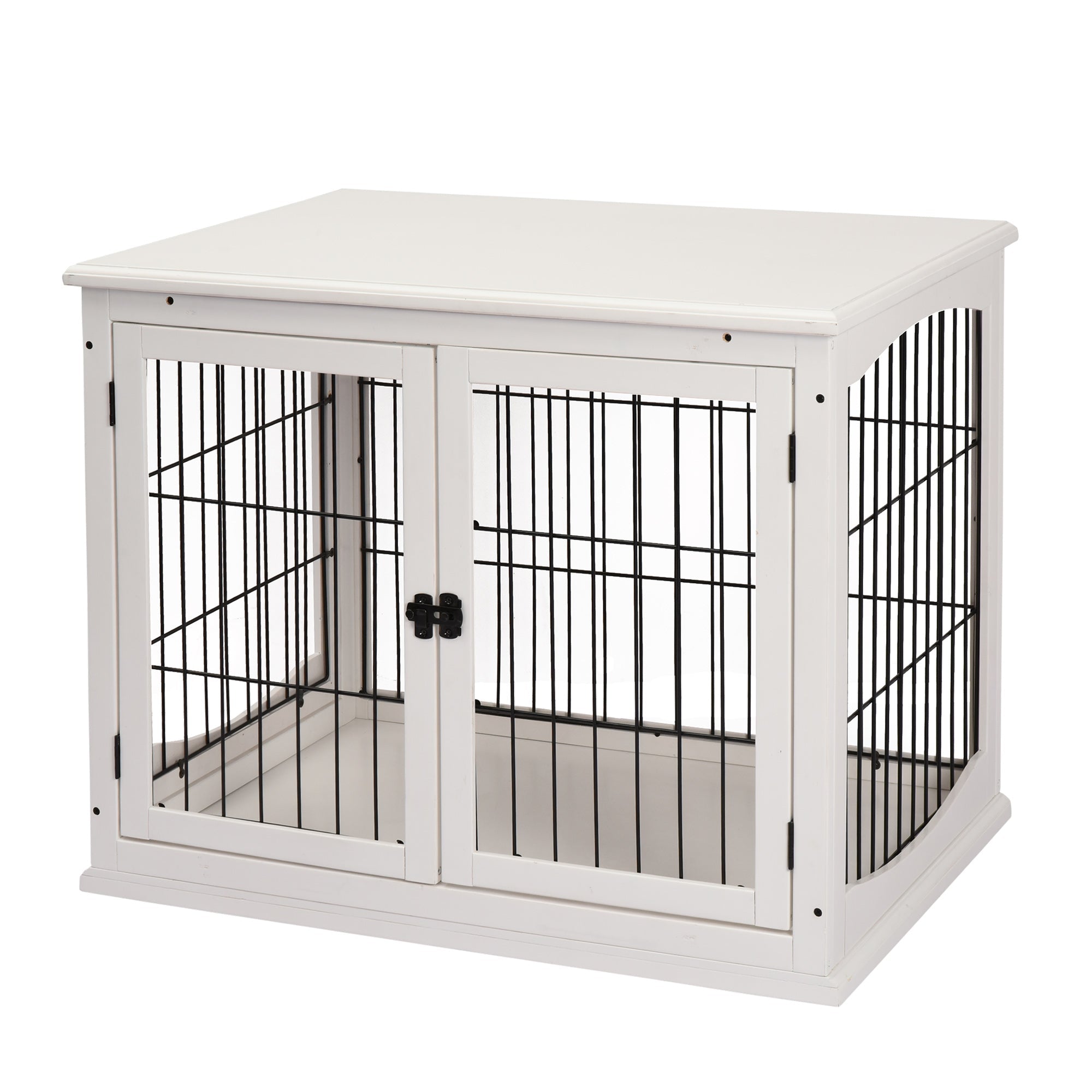 EASYCOMFORT Indoor Dog House for Dogs up to 30kg in Wood and Steel, 58.5x81x 66cm - White