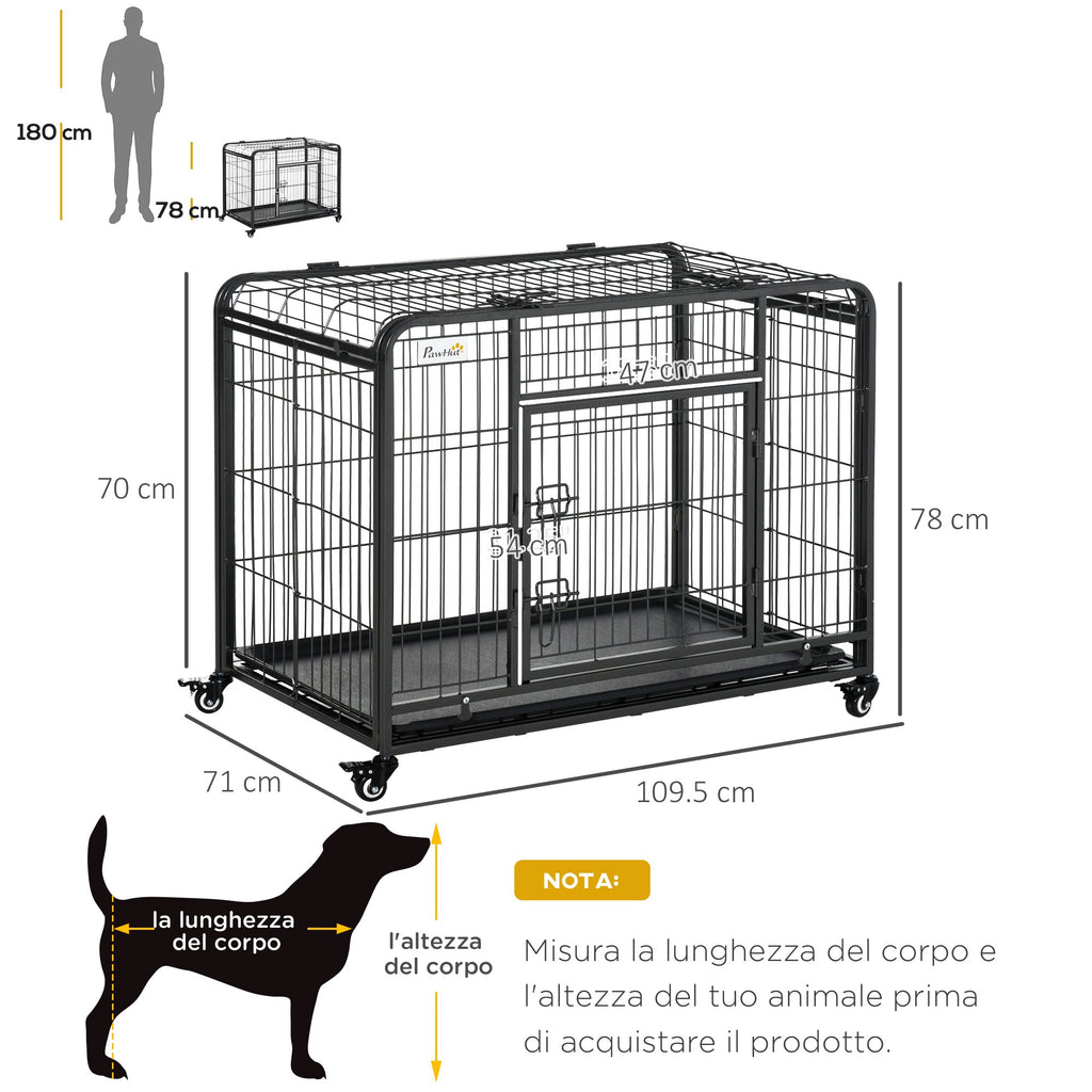 EASYCOMFORT Folding Dog Kennel Door with Lock 4 Wheels Removable Bottom