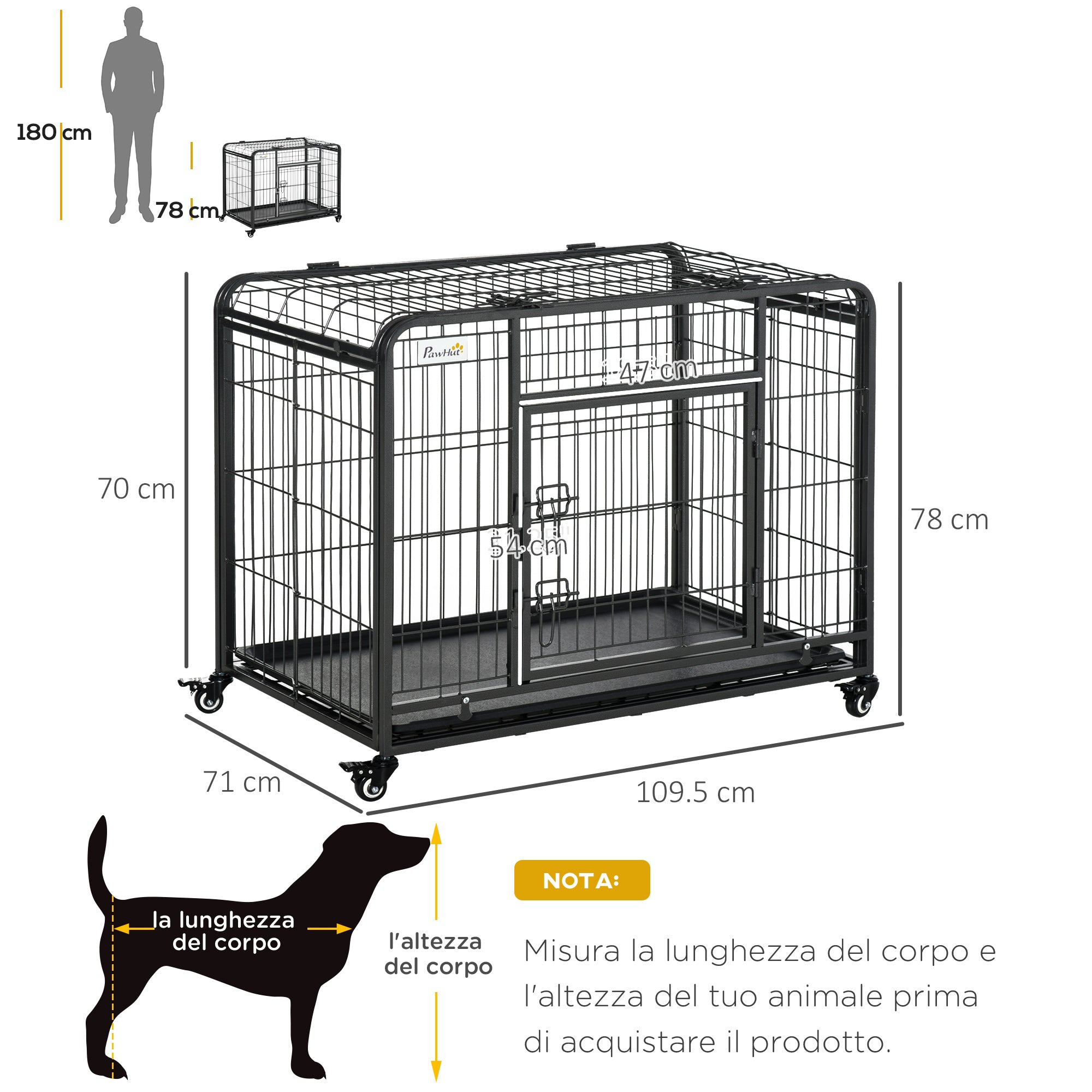 EASYCOMFORT Folding Dog Kennel Door with Lock 4 Wheels Removable Bottom