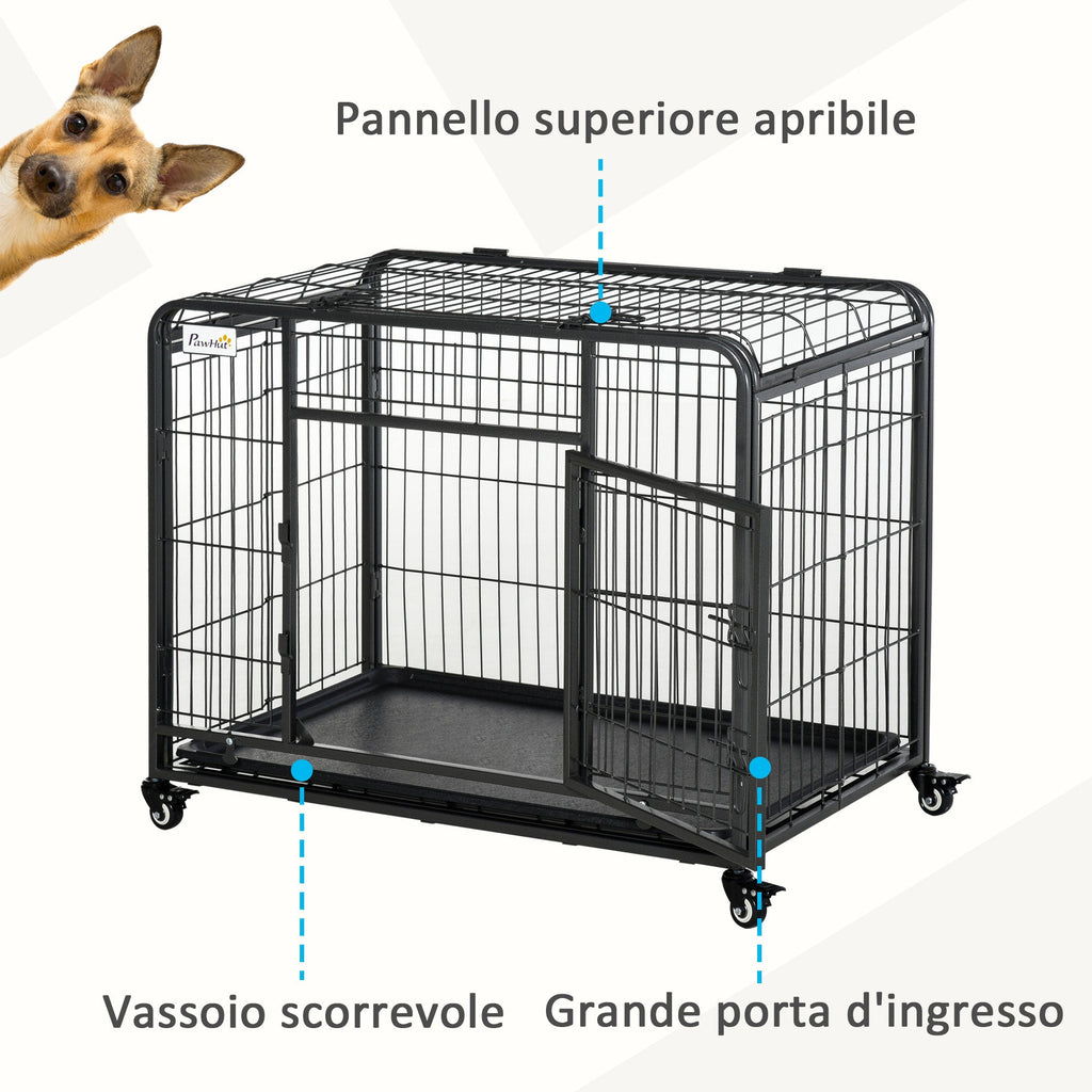 EASYCOMFORT Folding Dog Kennel Door with Lock 4 Wheels Removable Bottom
