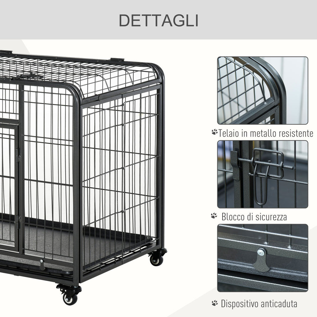 EASYCOMFORT Folding Dog Kennel Door with Lock 4 Wheels Removable Bottom