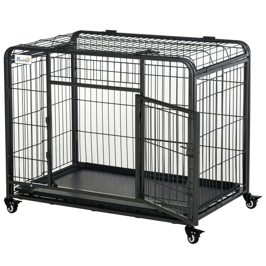 EASYCOMFORT Folding Dog Kennel Door with Lock 4 Wheels Removable Bottom