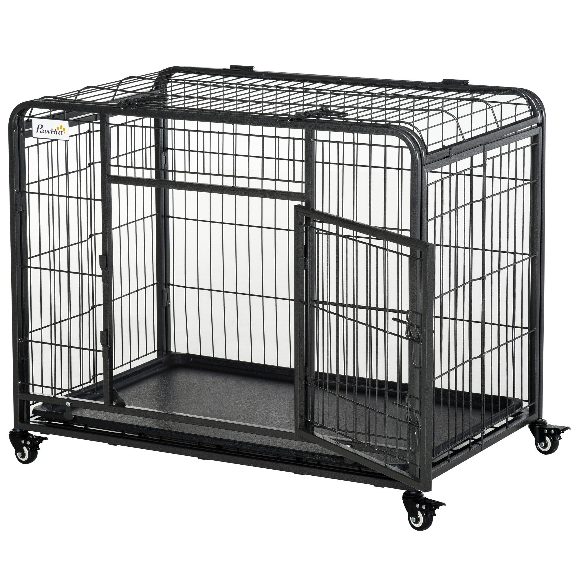 EASYCOMFORT Folding Dog Kennel Door with Lock 4 Wheels Removable Bottom