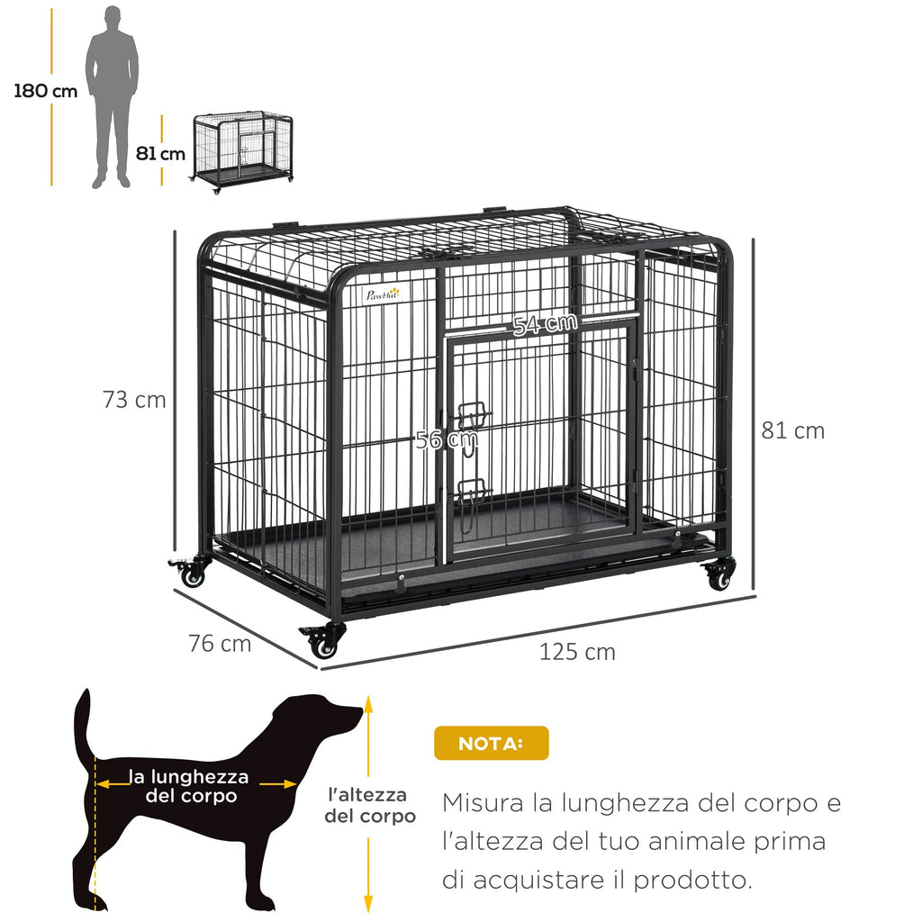 Easycomfort Kennel Gabbia per Cani Pieghevole Doppia Porta with Blocco 4 Ruote with Freno e Fondo Rimovibile, 125x76x81cm
