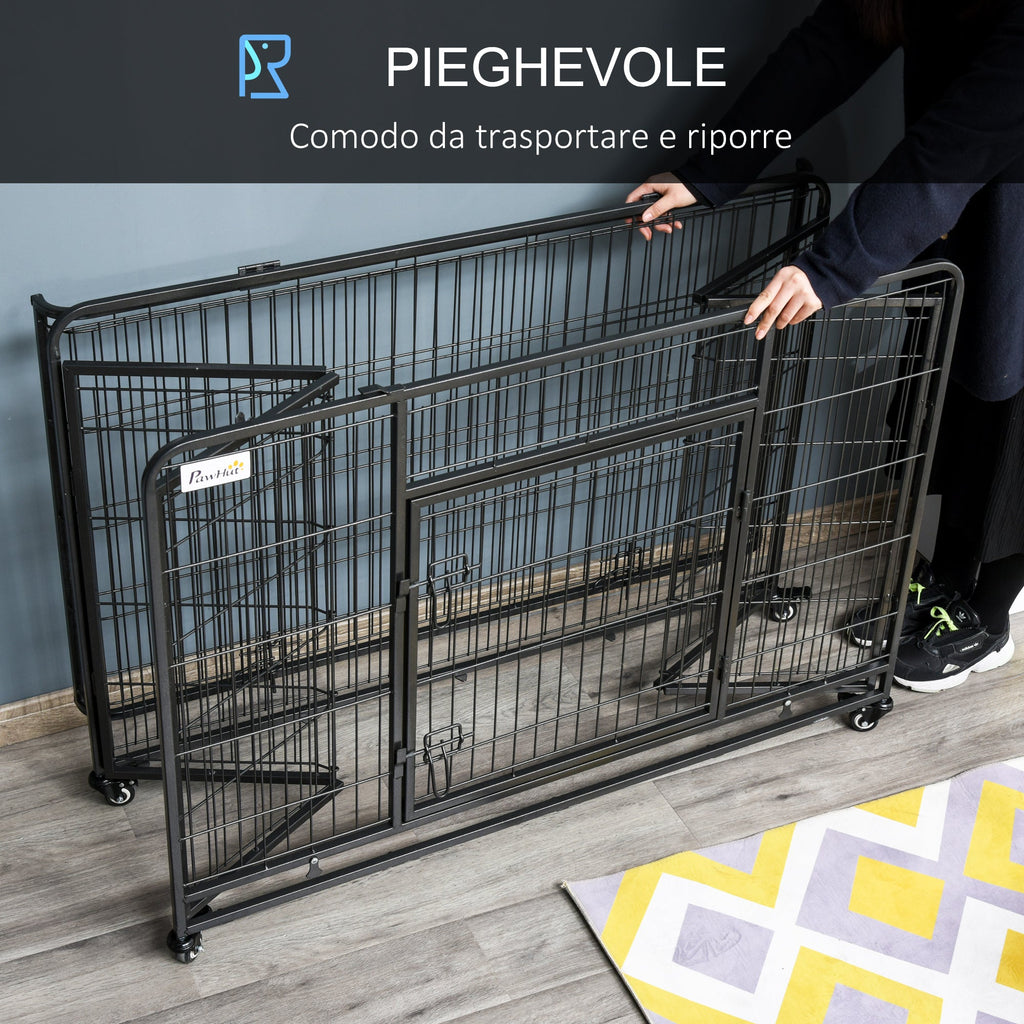 Easycomfort Kennel Gabbia per Cani Pieghevole Doppia Porta with Blocco 4 Ruote with Freno e Fondo Rimovibile, 125x76x81cm