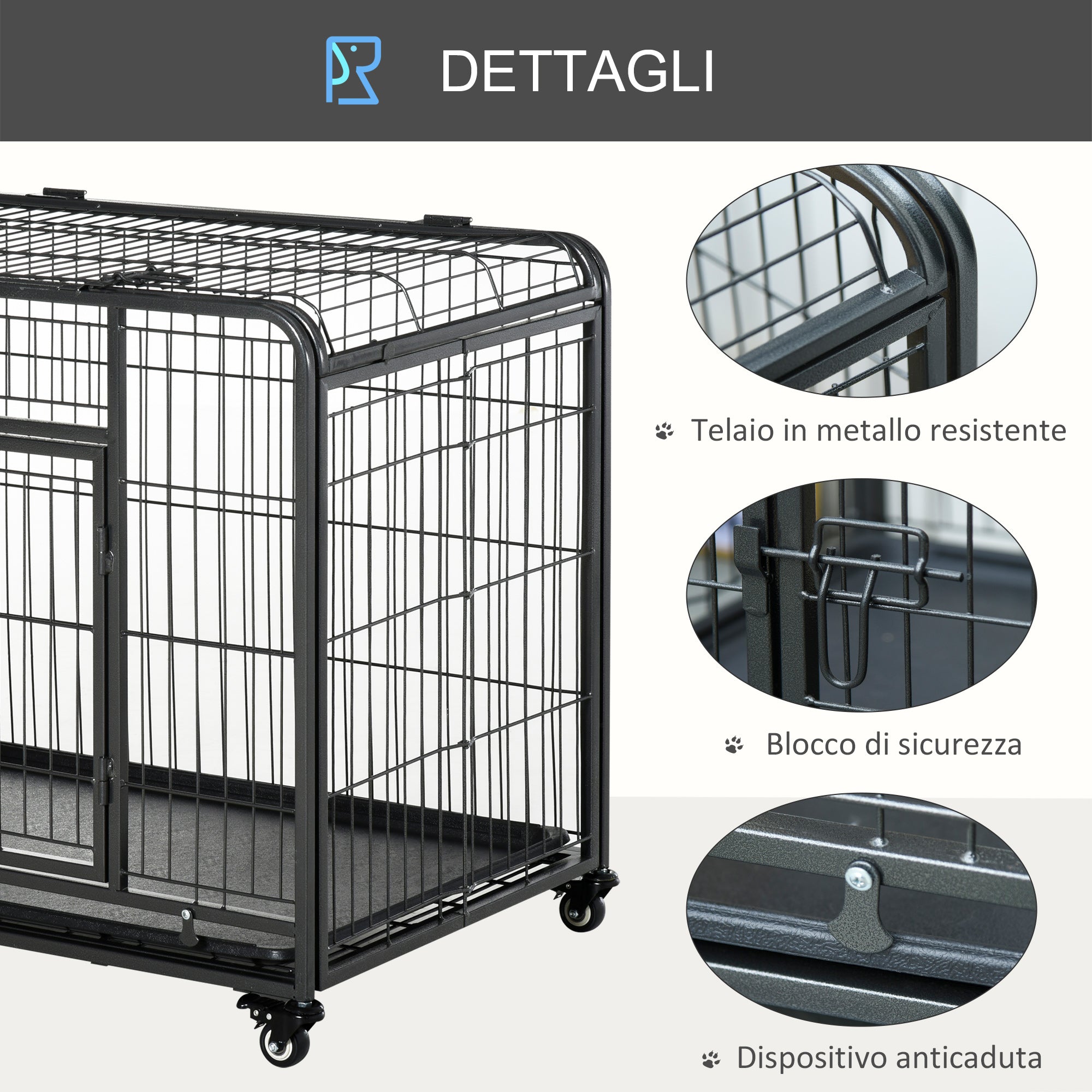 Easycomfort Kennel Gabbia per Cani Pieghevole Doppia Porta with Blocco 4 Ruote with Freno e Fondo Rimovibile, 125x76x81cm
