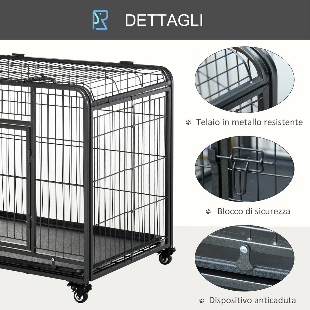 Easycomfort Kennel Gabbia per Cani Pieghevole Doppia Porta with Blocco 4 Ruote with Freno e Fondo Rimovibile, 125x76x81cm