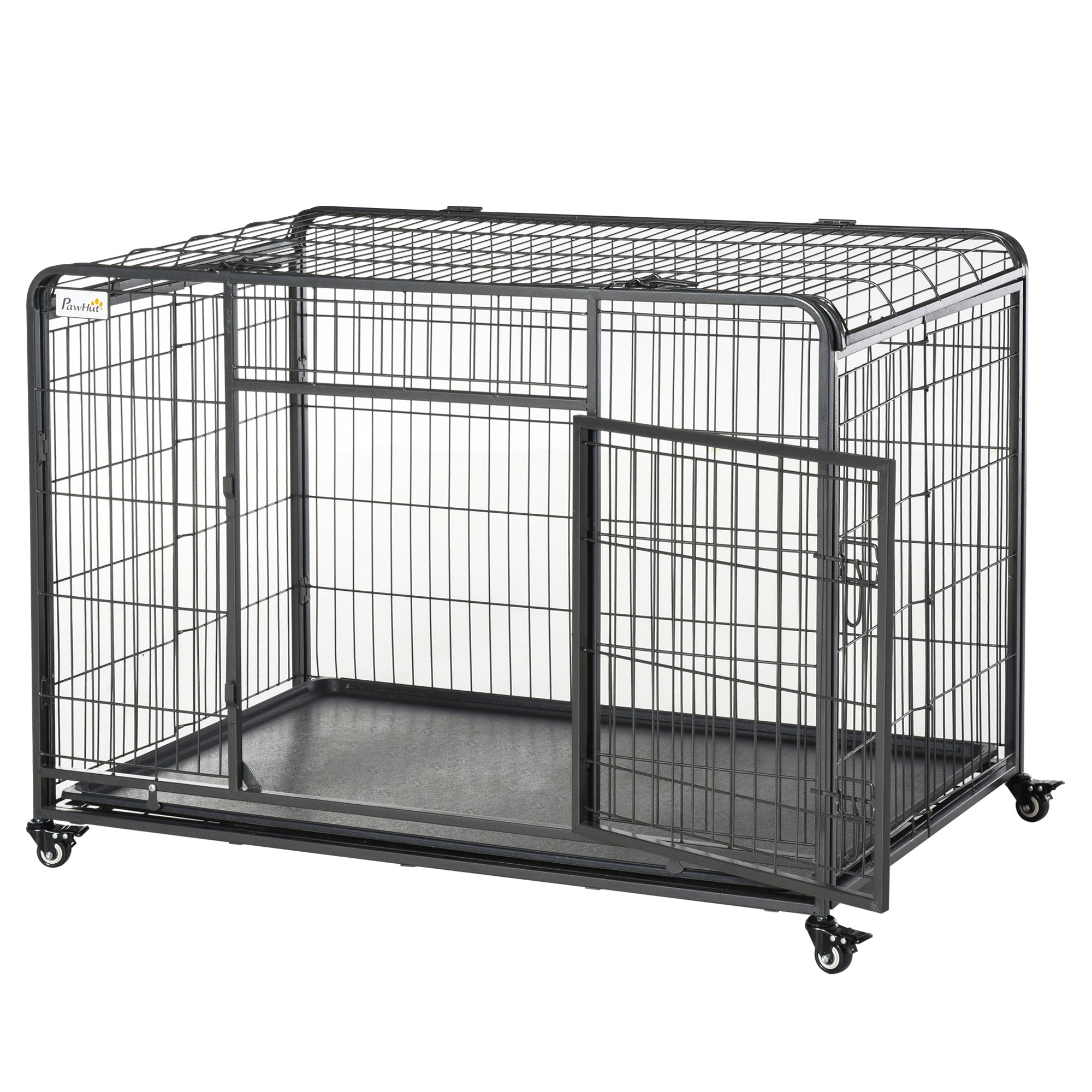 Easycomfort Kennel Gabbia per Cani Pieghevole Doppia Porta with Blocco 4 Ruote with Freno e Fondo Rimovibile, 125x76x81cm