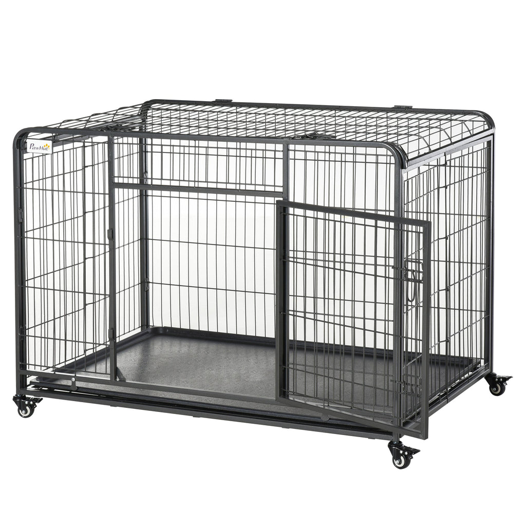 Easycomfort Kennel Gabbia per Cani Pieghevole Doppia Porta with Blocco 4 Ruote with Freno e Fondo Rimovibile, 125x76x81cm
