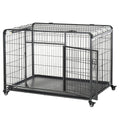 Easycomfort Kennel Gabbia per Cani Pieghevole Doppia Porta with Blocco 4 Ruote with Freno e Fondo Rimovibile, 125x76x81cm