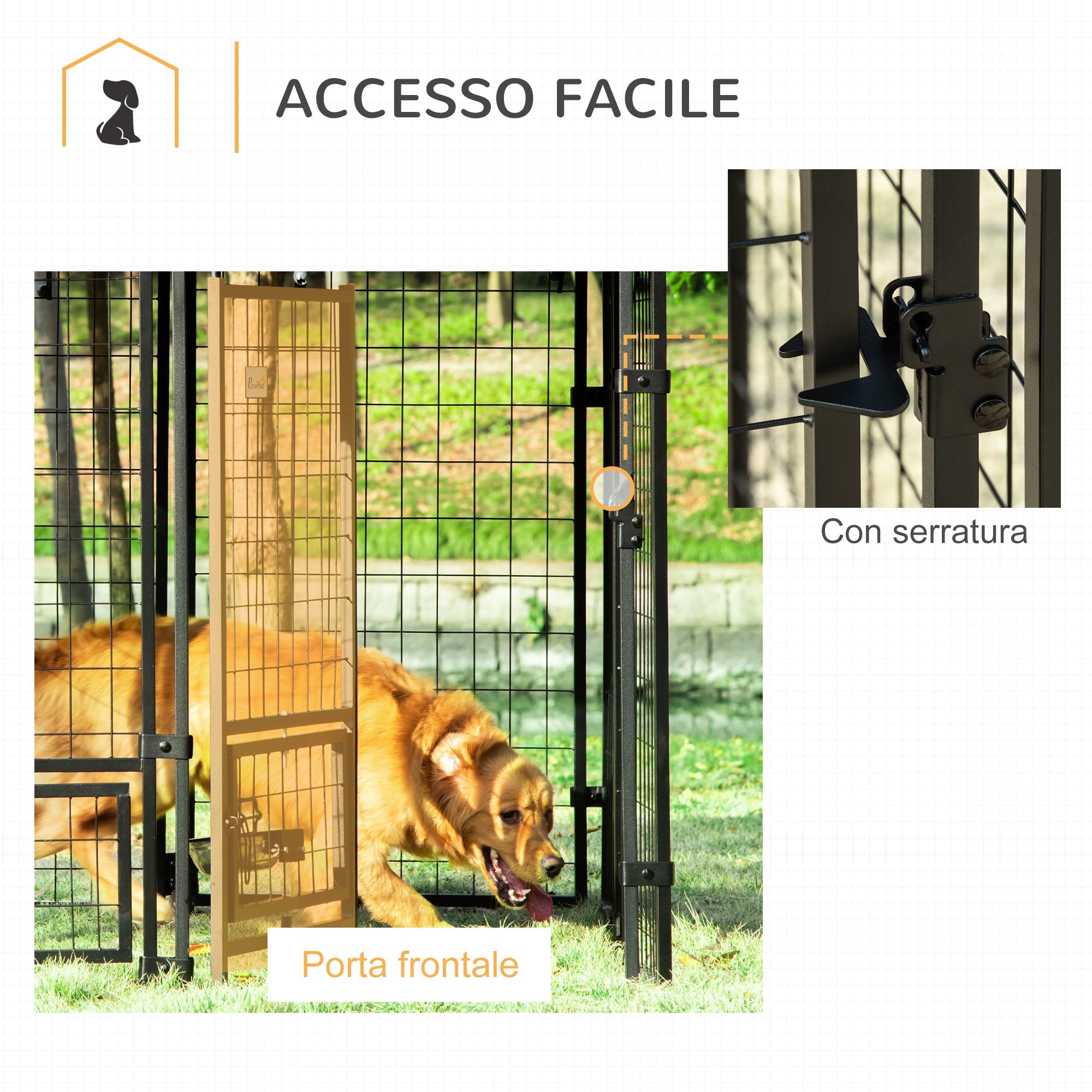 Easycomfort Recinto per Cani da Esterno with Serratura, 2 Ciotole Girevoli e Copertura Rimovibile, black e Rosso