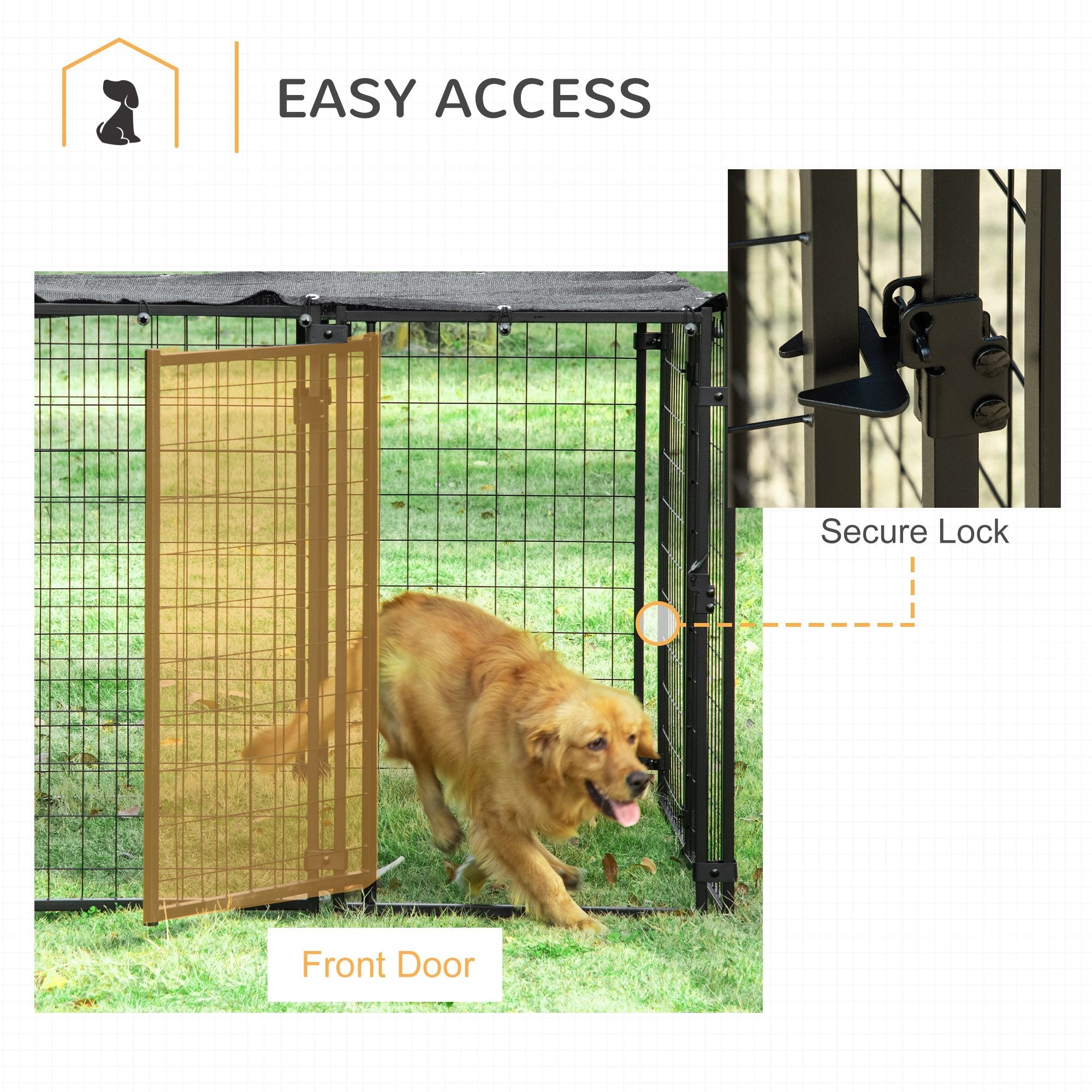 EASYCOMFORT Foldable Dog Run with Cover, 8 Panels with Lockable Door, 141x141x113cm, Black