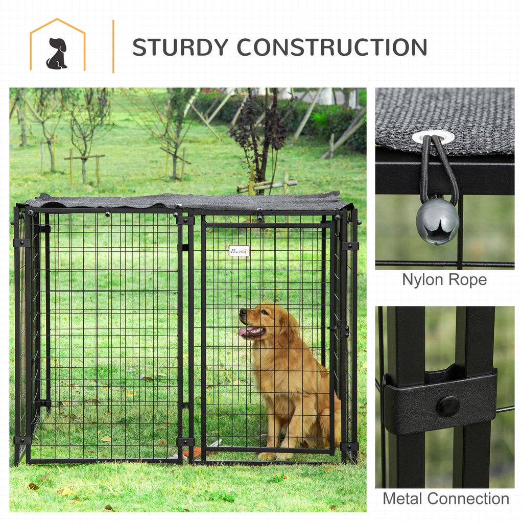 EASYCOMFORT Foldable Dog Run with Cover, 8 Panels with Lockable Door, 141x141x113cm, Black